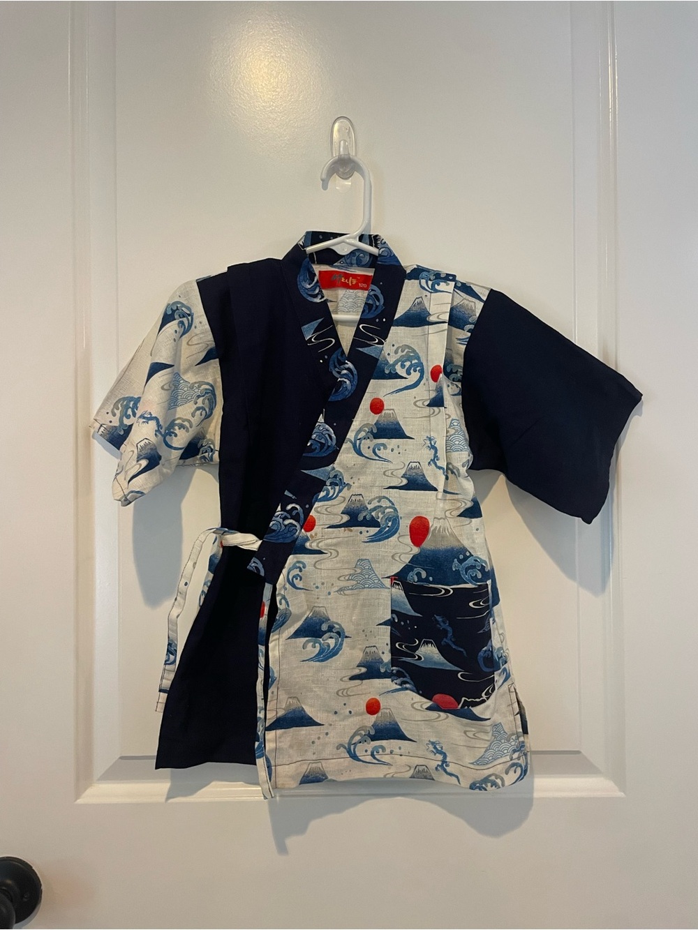 Kids Kimono Jacket and Shorts Set in Navy & Cream with Wave Print